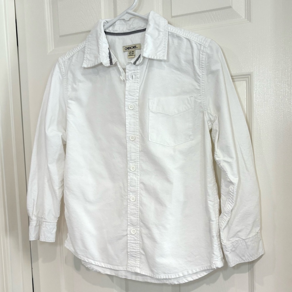 Cherokee Long Sleeve White Button Down Collar Shirt Boys M 8/10 Classic Cotton - Picture 5 of 10